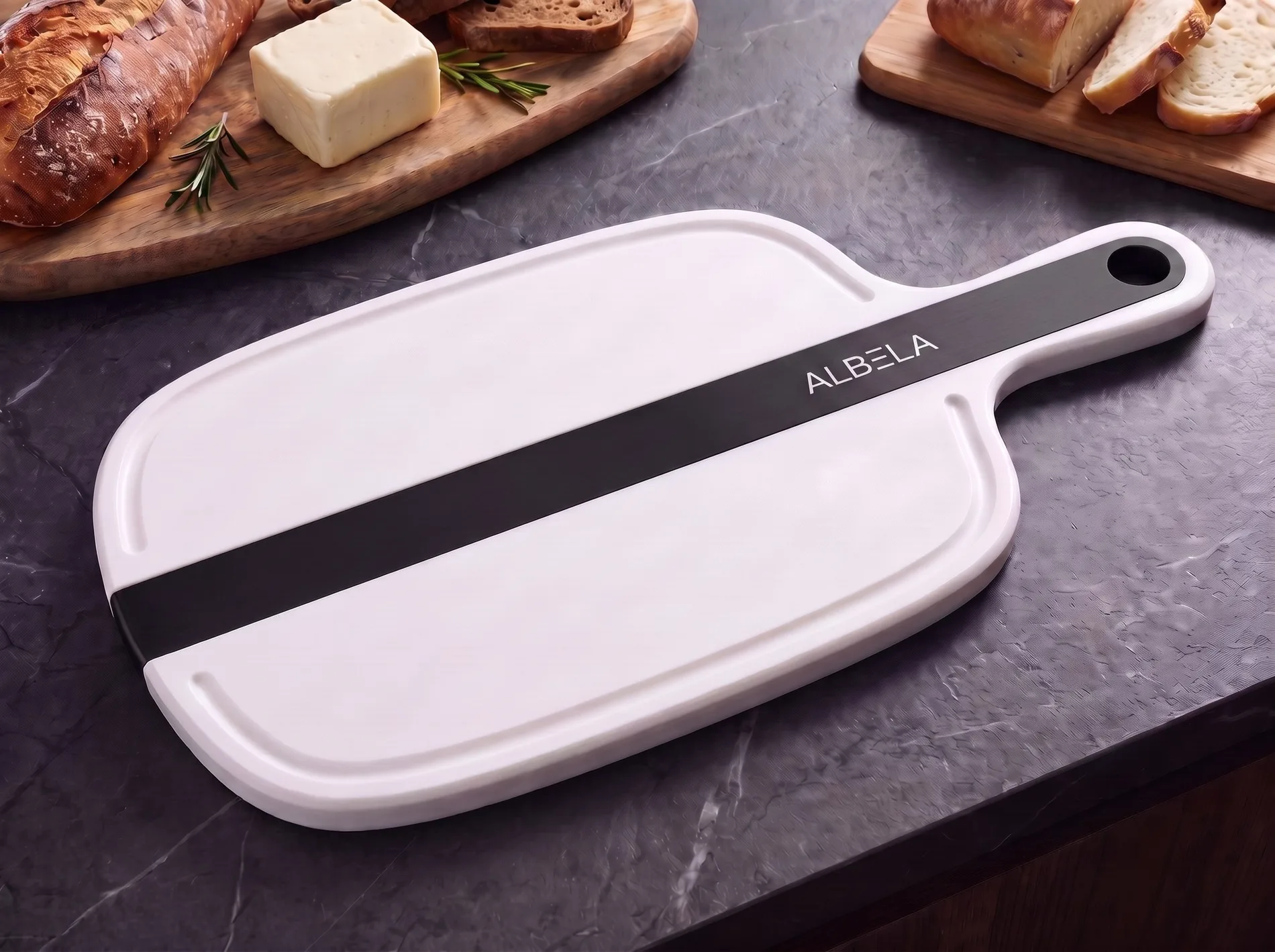 ALBELA URBAN LINE solid surface cutting board with a Matt Black insert