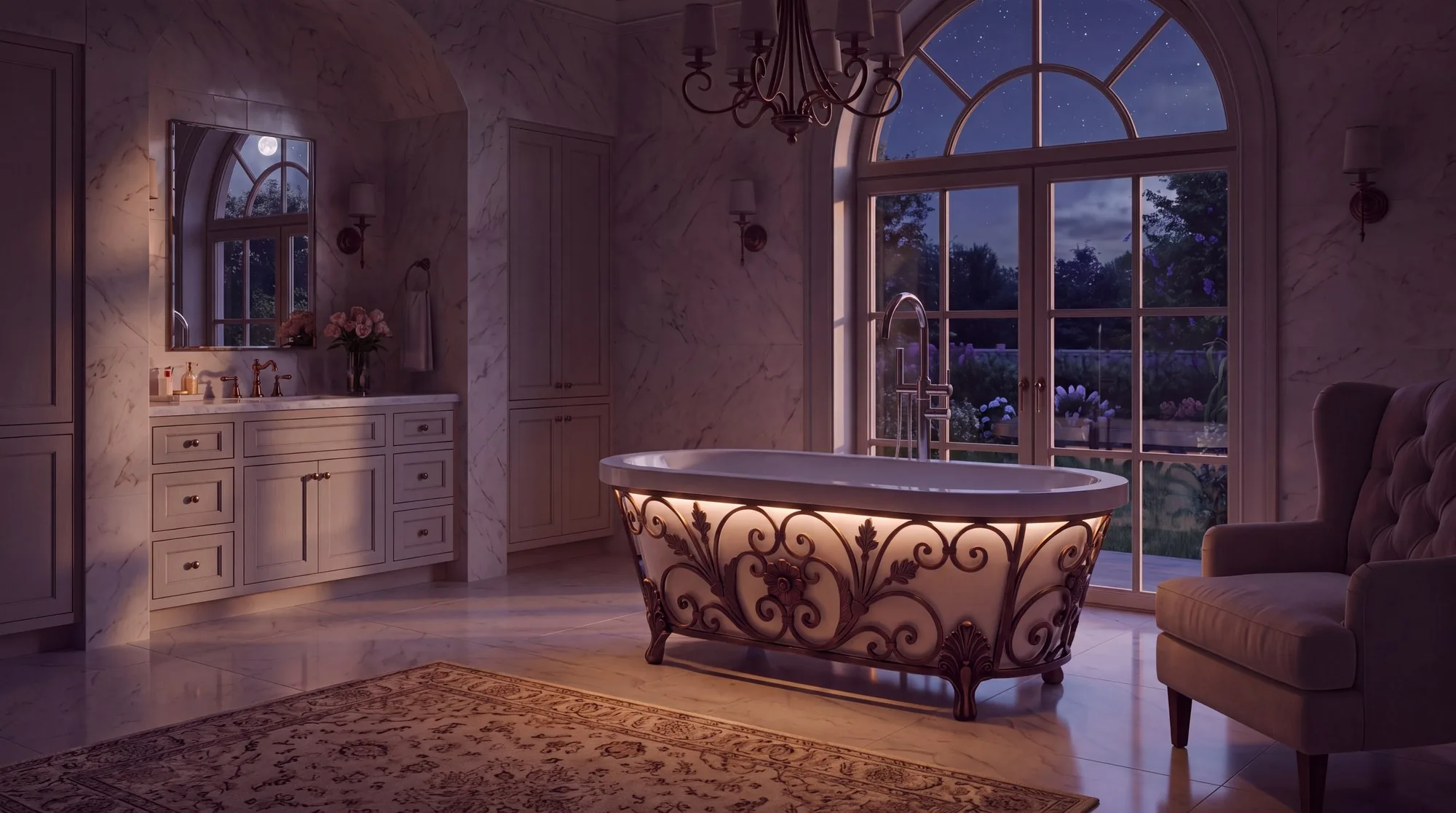 Ванна из искусственного камня ALBELA BAROQUE — включена LED-подсветка