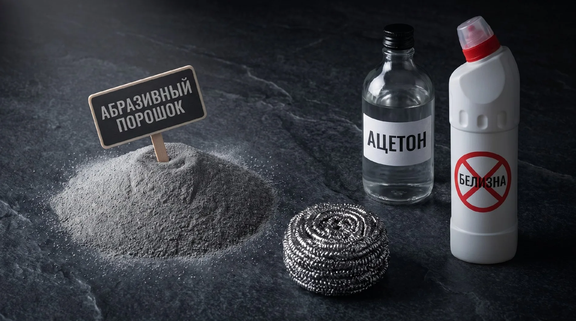 Abrasive powder, a metal scourer, acetone and bleach — what must never touch solid surface