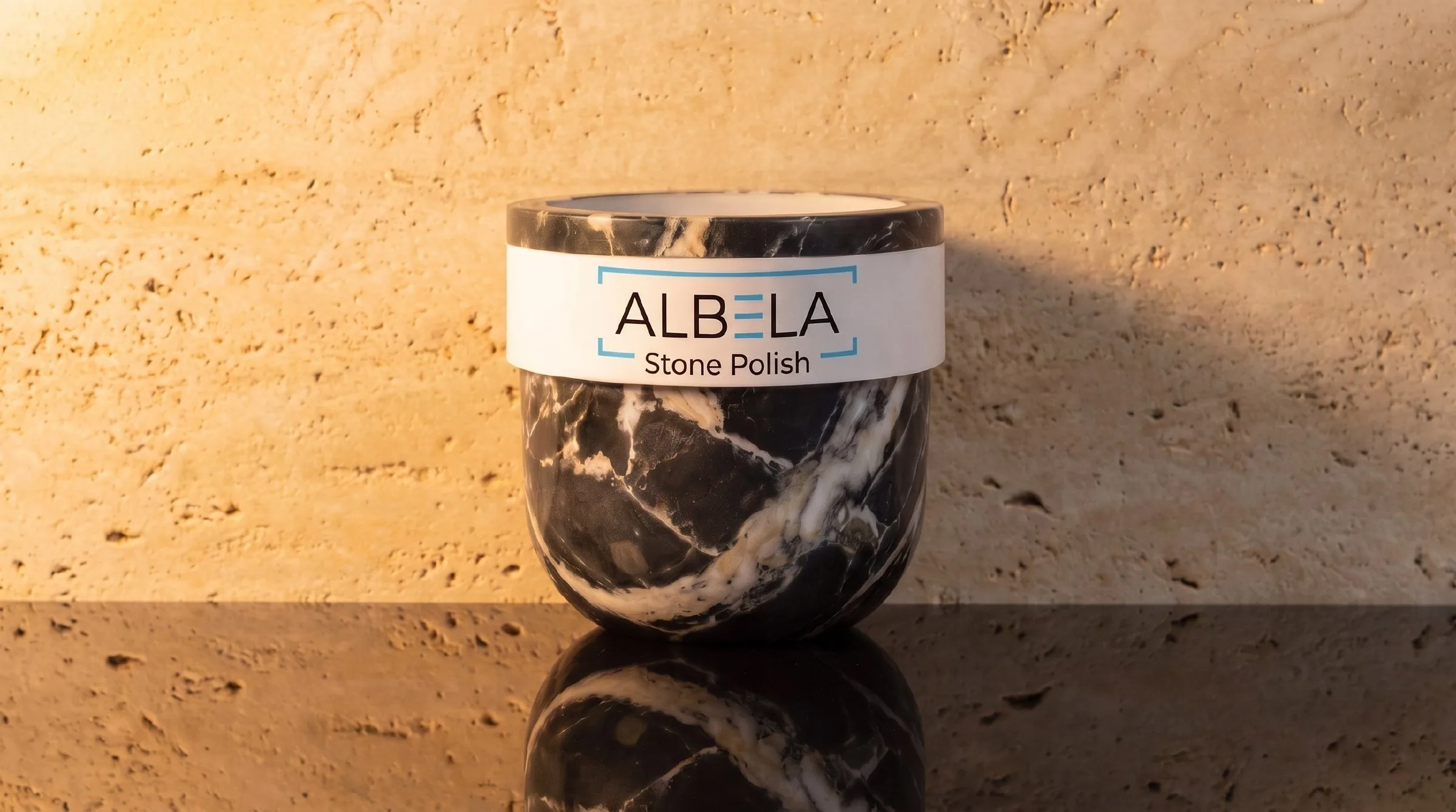 ALBELA Stone Polish restorative polishing paste for solid surface in a bathroom interior
