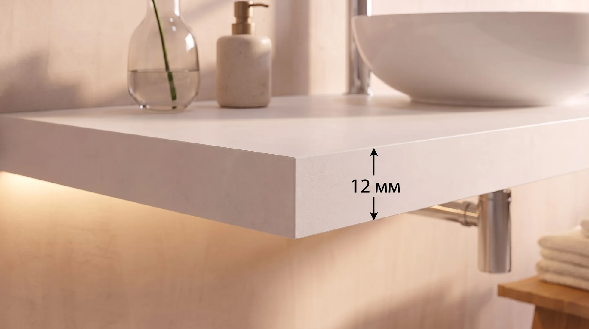ALBELA SLIMA solid surface countertop — 12 mm edge in close-up