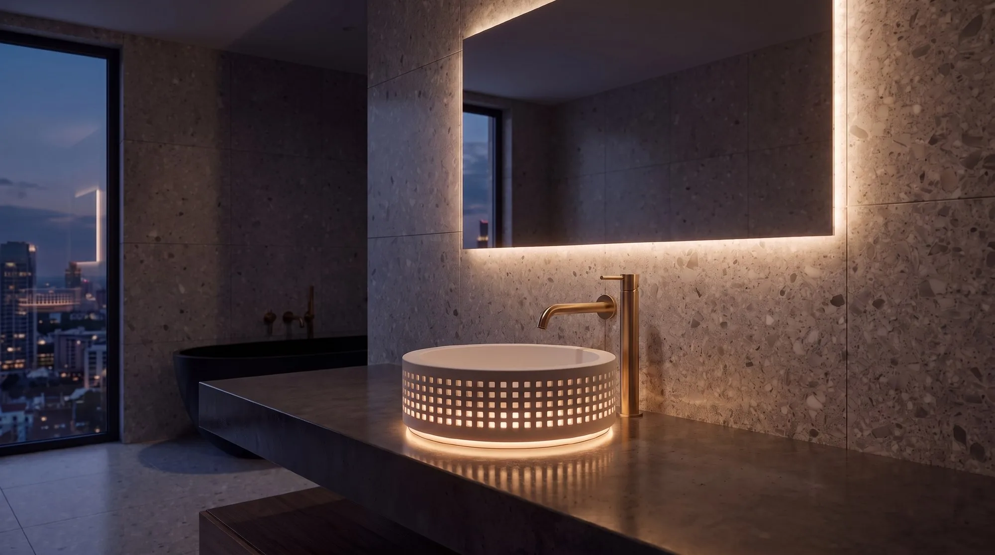 Раковина на столешницу из искусственного камня ALBELA PIXEL LIGHT — включена LED-подсветка
